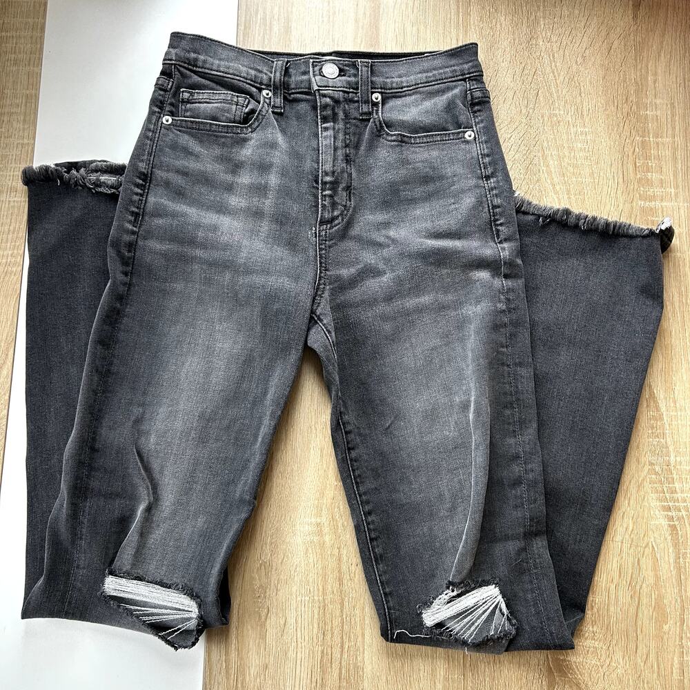 Sneak Peek Sample Jean Slit Knee Flare Raw Hem Black Denim Size 26 in